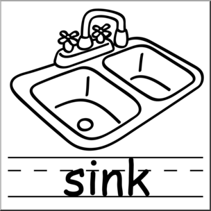 Clip Art: Basic Words: Sink B&W Labeled