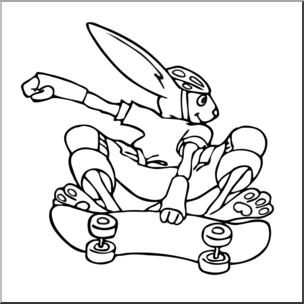 Clip Art: Skateboarding Bunny B&W