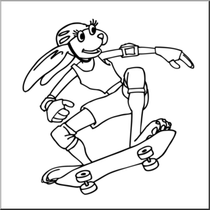 Clip Art: Skateboarding Girl Bunny B&W