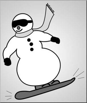 Clip Art: Snowboarding Snowman Grayscale 1