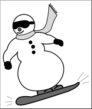 Clip Art: Snowboarding Snowman Grayscale 2