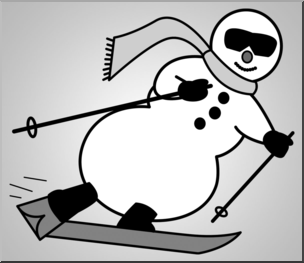 Clip Art: Skiing Snowman Grayscale 1