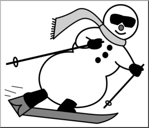 Clip Art: Skiing Snowman Grayscale 2
