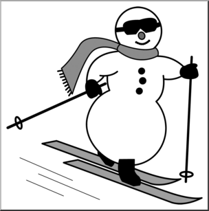 Clip Art: Cross Country Skiing Snowman Grayscale 2