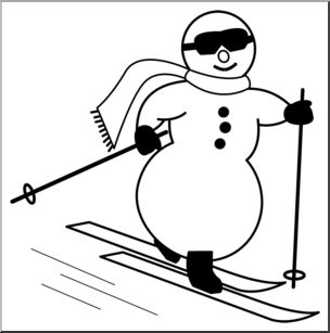 Clip Art: Cross Country Skiing Snowman B&W