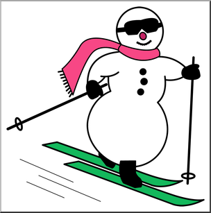 Clip Art: Cross Country Skiing Snowman Color 2