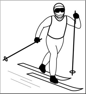 Clip Art: Cross Country Skiing 1 B&W