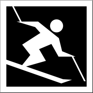 Clip Art: Winter Olympics Event Icon: Skiing B&W