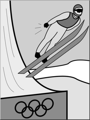 Clip Art: Winter Olympics: Ski Jumping Grayscale