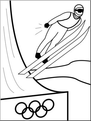 Clip Art: Winter Olympics: Ski Jumping B&W
