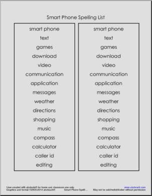 Smart Phone/Technology Spelling List