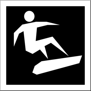 Clip Art: Winter Olympics Event Icon: Snowboarding B&W