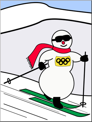 Clip Art: Cartoon Olympics: Snowman Cross Country Skiing Color