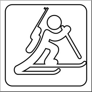Clip Art: Sochi Winter Olympics Event Icon: Biathlon B&W