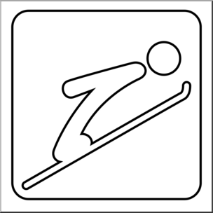 Clip Art: Sochi Winter Olympics Event Icon: Ski Jumping B&W