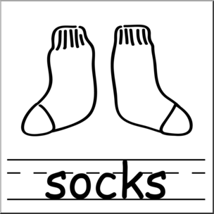 Clip Art: Basic Words: Socks B&W Labeled