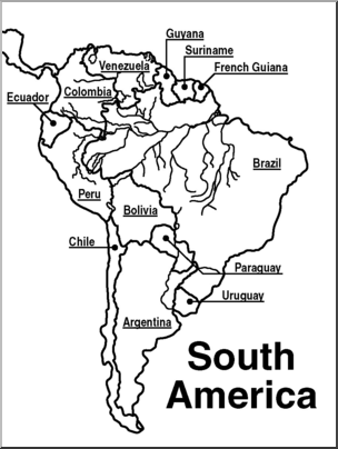 Clip Art: South America Map B&W Labeled