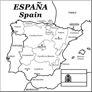 Clip Art: Spain Map B&W Labeled – Abcteach