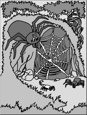 Clip Art: Halloween Houses: Spiders Lair Grayscale