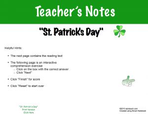 Interactive: Notebook: Comprehension–St. Patrick’s Day (K-1)