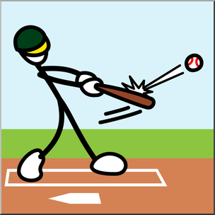 Clip Art: Stick Guy Baseball Hit Color