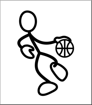 Clip Art: Stick Guy Basketball Dribble B&W