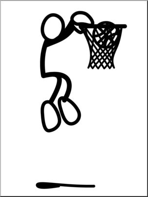 Clip Art: Stick Guy Basketball Dunk B&W