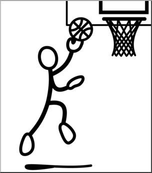 Clip Art: Stick Guy Basketball Layup B&W