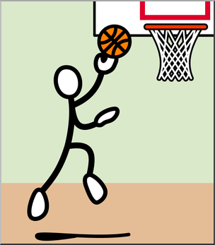 Clip Art: Stick Guy Basketball Layup Color