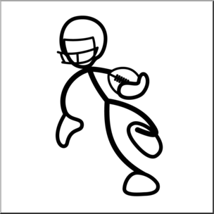 Clip Art: Stick Guy Football Run B&W