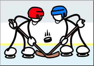 Clip Art: Stick Guy Ice Hockey Face Off Color