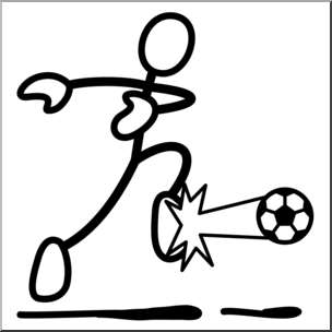 Clip Art: Stick Guy Football/Soccer Shot B&W