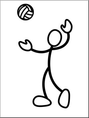 Clip Art: Stick Guy Volleyball Serve B&W