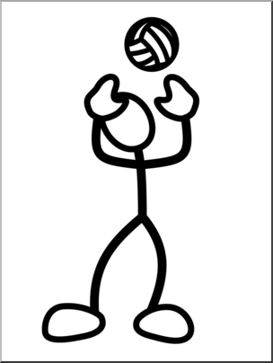 Clip Art: Stick Guy Volleyball Set B&W