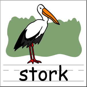 Clip Art: Basic Words: Stork Color Labeled