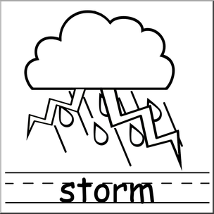 Clip Art: Weather Icons: Storm B&W Labeled – Abcteach