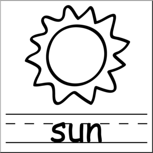 Clip Art: Basic Words: Sun B&W Labeled
