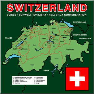 Clip Art: Switzerland Map Color Labeled