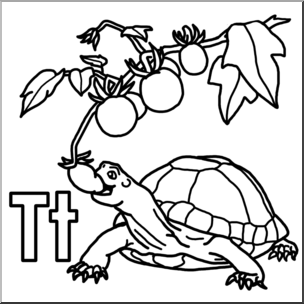 Clip Art: Alphabet Animals: T – Turtle Tastes a Tomato (B&W)