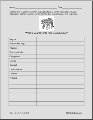 Favorite Rain Forest Animal Survey