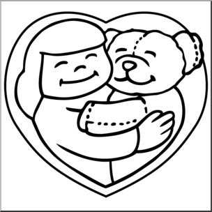 Clip Art: Teddy Bear Hug B&W