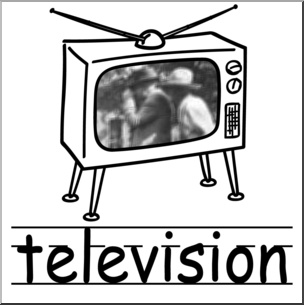 Clip Art: Basic Words: Television B&W Labeled