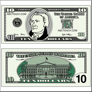 Clip Art: Ten Dollar Bill Color
