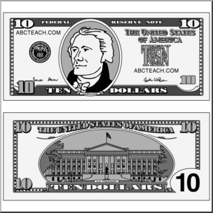 Clip Art: Ten Dollar Bill Grayscale