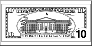 Clip Art: Ten Dollar Bill Outline Back