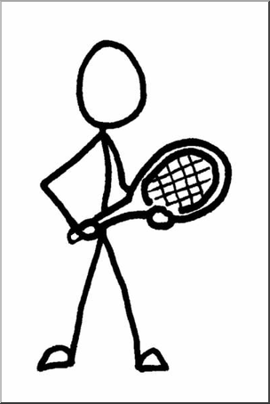 Clip Art: Stick Guy Tennis B&W