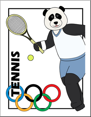 Clip Art: Cartoon Olympics: Panda Tennis Color
