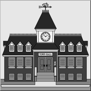 Clip Art: Buildings: Town Hall Grayscale – Abcteach