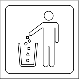 Clip Art: Signs: Trash Receptacle B&W