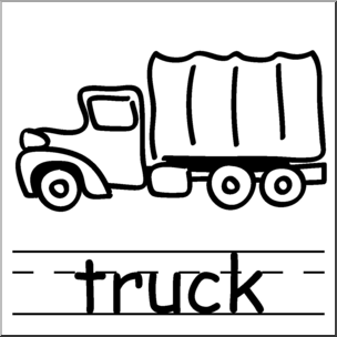 Clip Art: Basic Words: Truck B&W Labeled